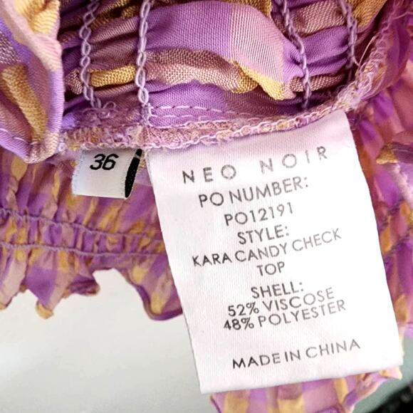 Neo Noir Kara Smock Candy Check Top Smocked Balloon Puff Sleeve Blouse - Picture 7 of 8